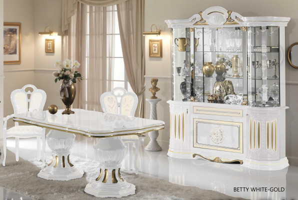 Vitrine Italienische Möbel Wohnzimmer Schrank Weiß Gold Glasvitrine Schränke Neu