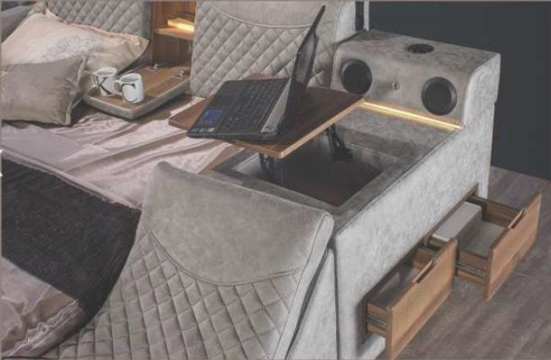 Multifunktions Bett Regal Schrank USB Ladestation Lift TV 180x200