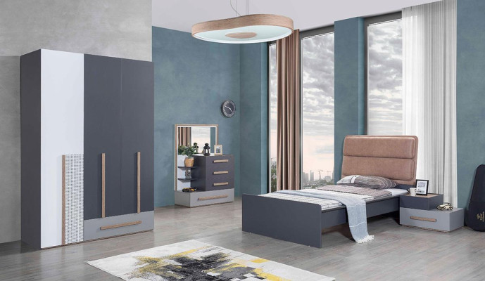 Bett Jugendzimmer Betten Schlafzimmer Möbel Einzelbett Einrichtung Grau