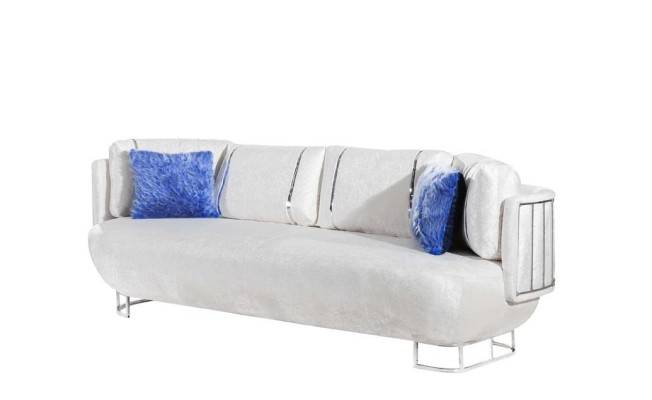 Designer Wohnzimmer Couch Weißer 3-Sitzer Edelstahl Sofas Holzgestell