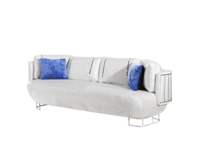 Designer Wohnzimmer Couch Weißer 3-Sitzer Edelstahl Sofas Holzgestell