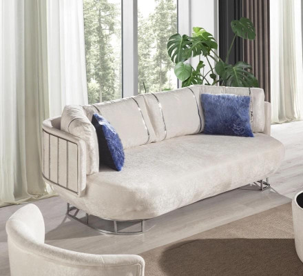 Designer Wohnzimmer Couch Weißer 3-Sitzer Edelstahl Sofas Holzgestell
