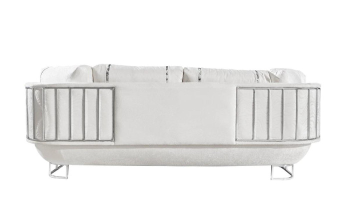 Designer Wohnzimmer Couch Weißer 3-Sitzer Edelstahl Sofas Holzgestell