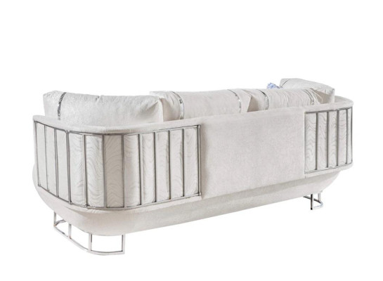 Designer Wohnzimmer Couch Weißer 3-Sitzer Edelstahl Sofas Holzgestell