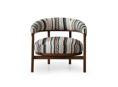 Designer Muster Sessel Wohnzimmer Einsitzer Armlehnen Holz Sitz Möbel