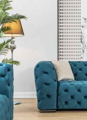 Chesterfield Sofa 4 Sitz Design Wohnzimmer Polster Holz Polster Luxus Blau