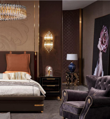 Bett Polster Design Luxus Metall Doppel Betten Ehe Schlaf Zimmer Leder