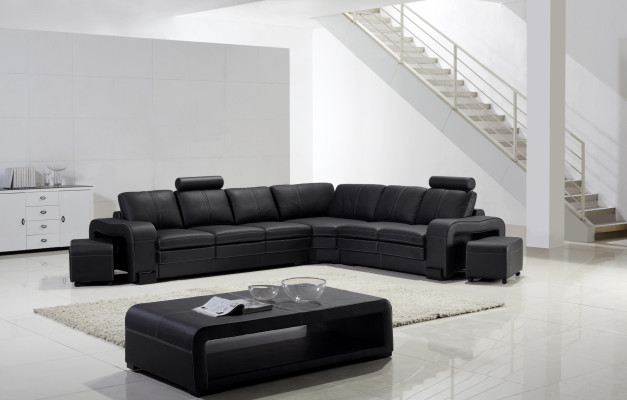Designer Sofa Couch Ecksofa mit Hocker Polster Garnitur Wohnlandschaft