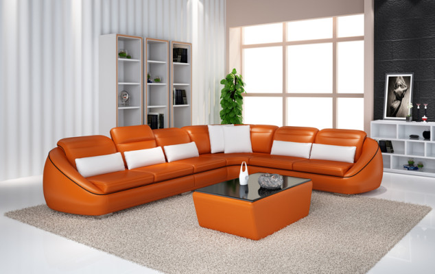 Designer Sofa Couch Ecksofa mit Hocker Wohnlandschaft Garnitur Polster