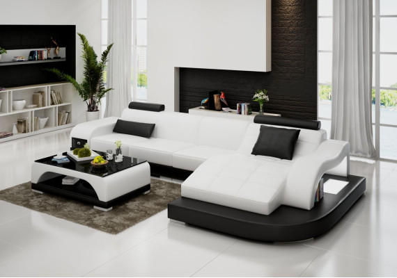 Ecksofa Leder Sofa Couch Polster Eck Sitz Wohnlandschaft Garnitur L-Form