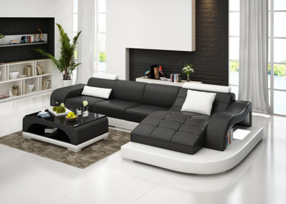 Ecksofa Leder Sofa Couch Polster Eck Sitz Wohnlandschaft Garnitur L-Form