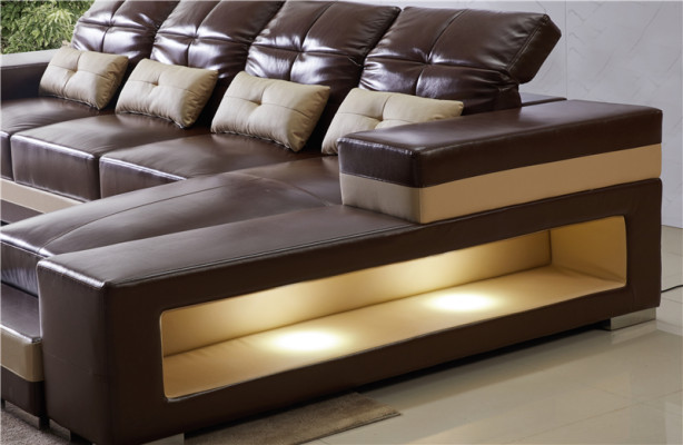 Ecksofa Leder Wohnlandschaft Garnitur Design Modern Sofa L-Form Braune