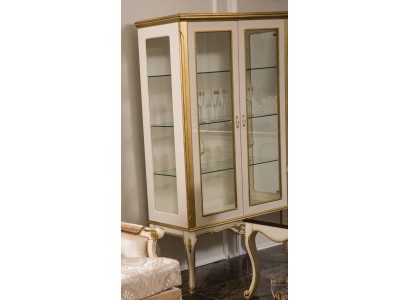 Vitrine Holz Möbel Schrank Vitrinen Barock Rokoko Gold Weiß Glasschrank