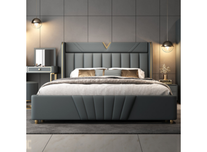Schlafzimmer Graues Bett Designer Möbel Luxus Materialien Holzgestell