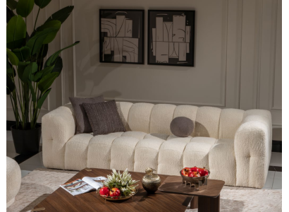 Couch Luxus Dreisitzer Sofa 3 Sitzer Stoffsofa Polstersofa Stoff Weiß