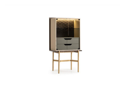 Barschrank Schrank Vitrine Bar Holz Wohnzimmer Modern Beige Luxus