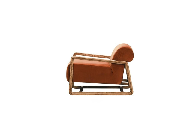 Sessel Einsitzer Sitzer Orange Holz Wohnzimmer Relaxsessel Design