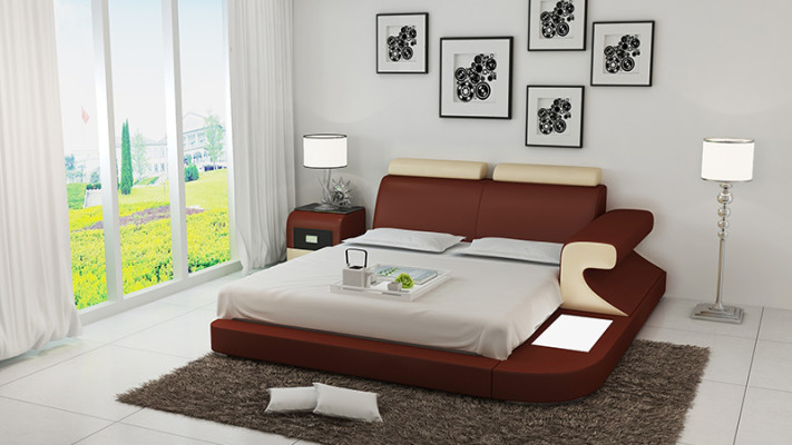 Luxus Bett + Beleuchtung Lederbett Betten Sofa Big Ehe Polster 140/160/180 Neu