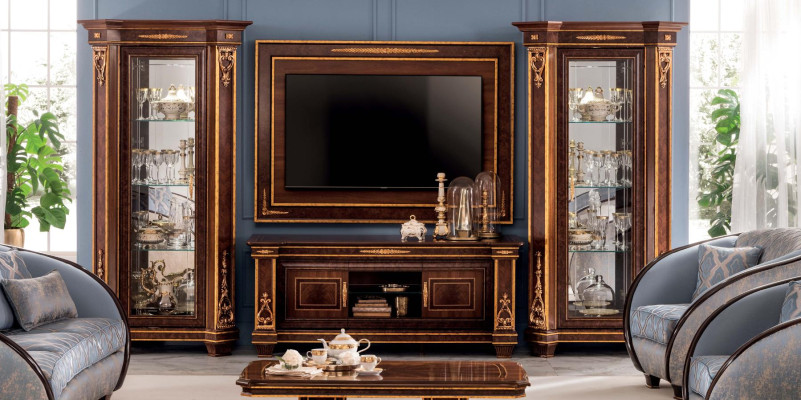 Wohnwand Vitrine rtv Sideboard Schrank Wand Rokoko Design Barock