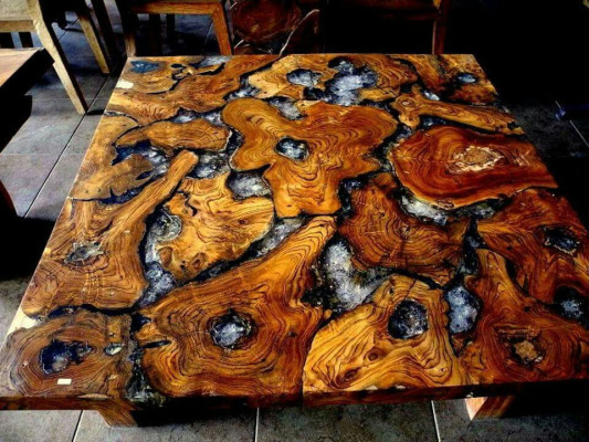 Epoxid harz esstisch echtes massive holz möbel wasserfall epoxy tisch 100x100