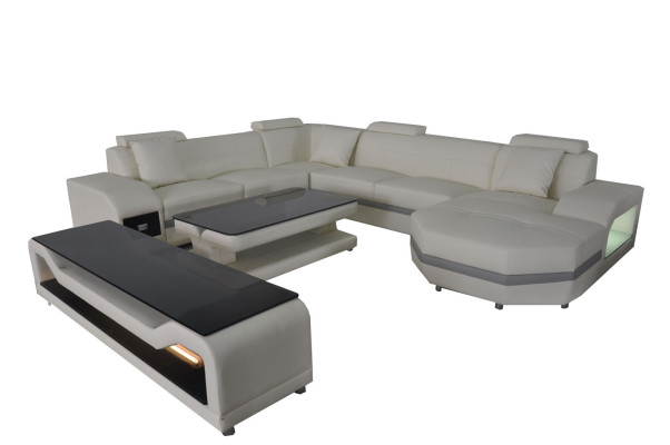 Leder Sofa Couch Polster Eck Sitz Garnitur Wohnlandschaft U Form Tisch RTV Neu