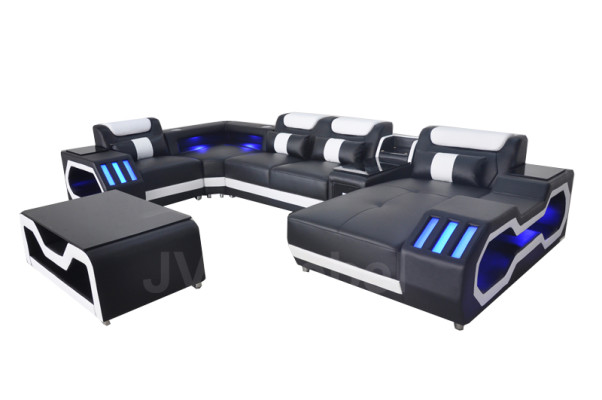 Leder Sofa Couch Polster Eck Garnitur Moderne Wohnlandschaft Tisch + USB + LED