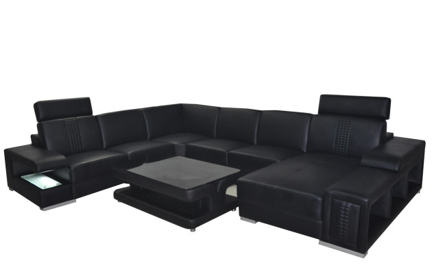 Leder Sofa Couch Polster Eck Sitz Garnitur Ecke couchen Wohnlandschaft +Tisch