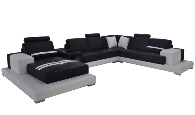 Ledersofa Couch Wohnlandschaft Eck Garnitur Design Modern Sofa U-Form USB