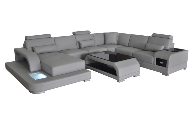 Ledersofa Wohnlandschaft Garnitur Design Modern Ecksofa Sofa U-Form G8013+Tisch