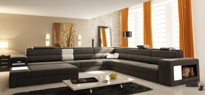 Design Sofa Couch Sitz Leder Eck Polster Garnitur Wohnlandschaft Ecksofa A1 Blau