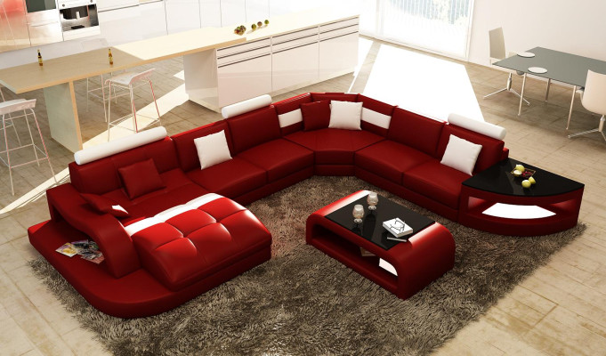 Multifunktion XXL Big Ledersofa Sofa Couch Eck Wohnlandschaft Ecksofa Polster