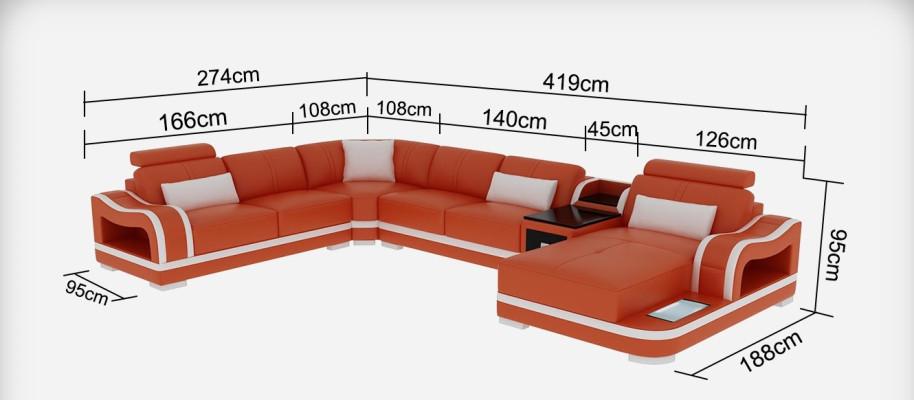 Ledersofa Couch Wohnlandschaft Ecksofa Eck Garnitur Design Modern Sofa G8030