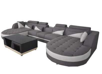 Moderne Textil Couch + USB Anschluss + Couchtisch Wohnlandschaft U förmige Ecke
