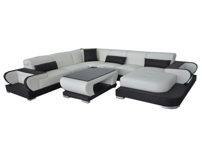 Couch Ecksofa Leder Wohnlandschaft Garnitur Design Modern Sofa UForm G8002+Tisch