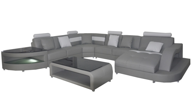 Leder Sofa mit USB Moderne Sitz Couch Polster Design Eck Wohnlandschaft Tisch