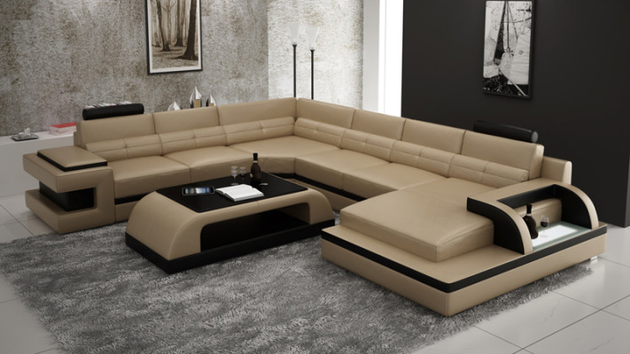 Moderne Ecksofa Couch Polster Eckgarnitur Wohnlandschaft Sofa Eck Garnitur + USB