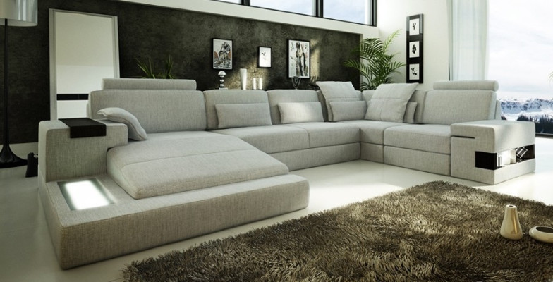 Big Sofa Wohnlandschaft Ledersofa Polster Sitz Ecke Couch Garnitur Sofas mit USB