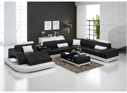Ledersofa Couch Wohnlandschaft Ecksofa Eck Garnitur Design Modern Sofa +USB Rot