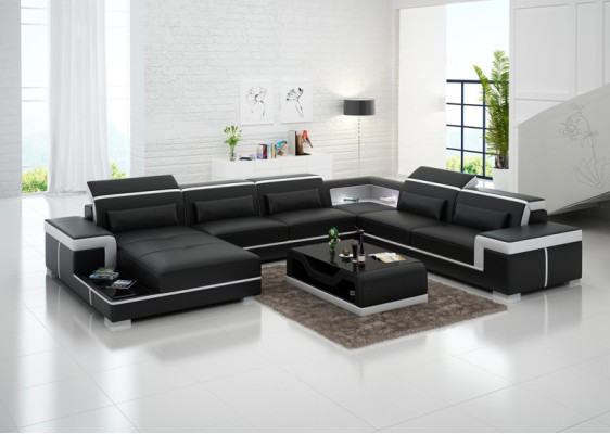 Ledersofa USB Wohnlandschaft Ecksofa Ecke Garnitur Design Moderne Sofa Couch Neu