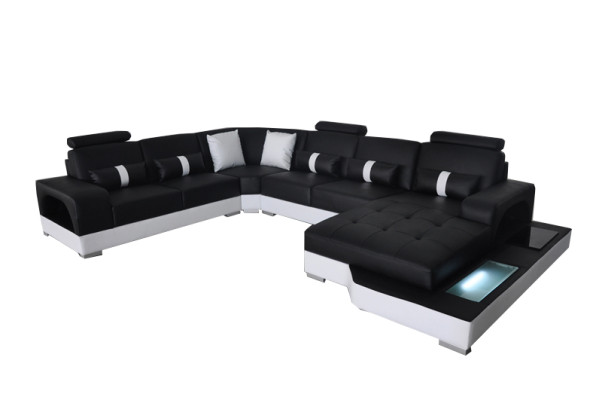 Leder Eck Sofa Wohnlandschaft Garnitur Design Modern Couch Sofas mit USB LED Neu