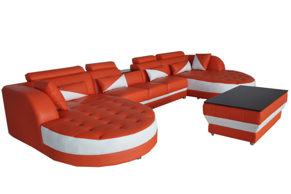 Moderne Leder Sofa Eckcouch Polster Wohnzimmer Ecksofa U Form Wohnlandschaft USB