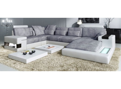 Moderne Textil Sofa U-Form Möbel mit Bett Funktionen Stauraum Grau NEU