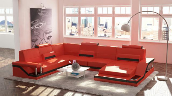 Ledersofa + USB Wohnlandschaft Ecksofa Eck Garnitur Design Couch Sofa Hamburg