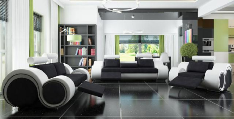 DESIGNER SOFA+USB SOFAGARNITUR 3/2/1 SITZER RELAX COUCH POLSTERGARNITUR TEXTIL
