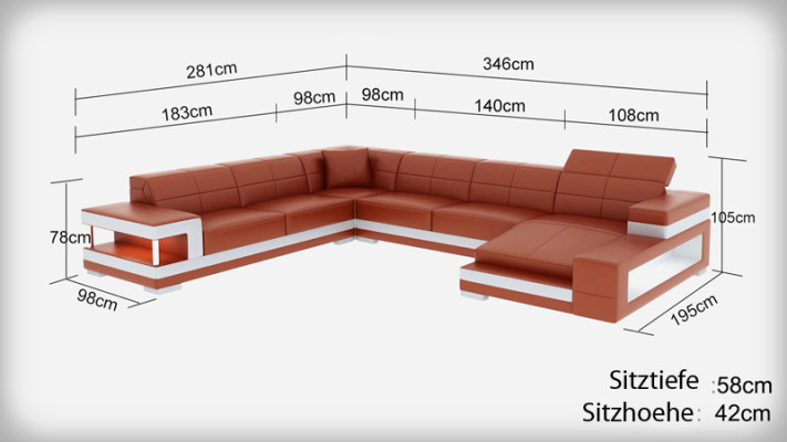 Ledersofa Couch Wohnlandschaft Ecksofa Eck Garnitur Design Modern Sofa G8017