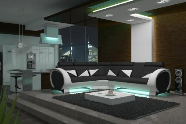 Ecksofa mit USB Ledersofa Ledergarnitur Eckcouch Design Sofa Leder Couch "VIGO"