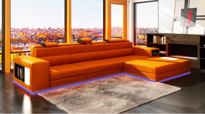 Ledersofa mit USB Wohnlandschaft Ecksofa Eck Garnitur Design Modern Sofa B2006B