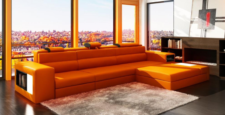 Designsofa Sofa mit USB Polster Ecksofa Garnitur Wohnlandschaft Ledersofa Couch