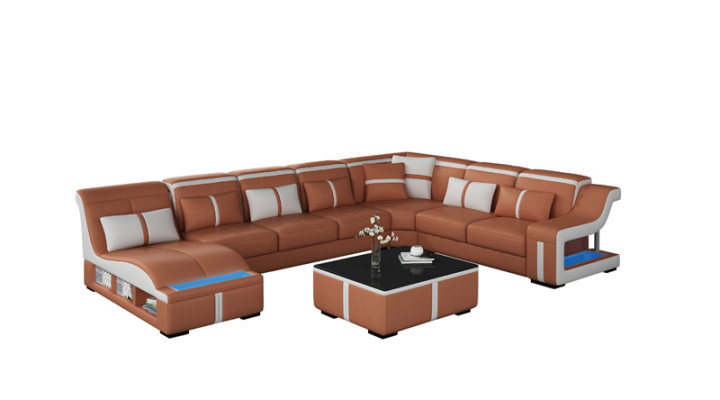 Luxus Sofa Eckcouch Design Wohnlandschaft Sofas Couch Eckgarnitur + Licht + USB