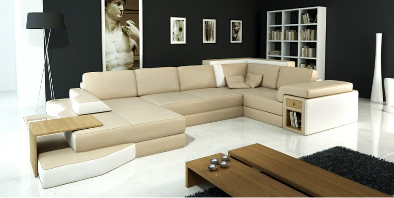 XXL Design Big Sofa mit USB,Ecksofa Couch Wohlandschaft U Form Leder Textil Ecke